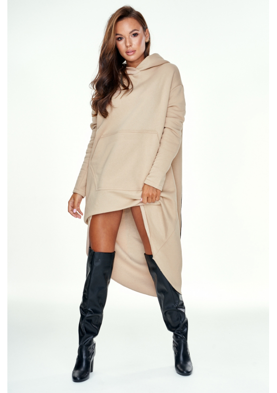 Asymetryczna tunika z kieszenią   Beżowa