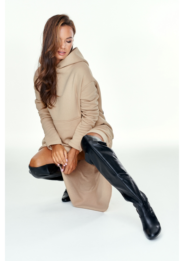 Asymetryczna tunika z kieszenią   Beżowa