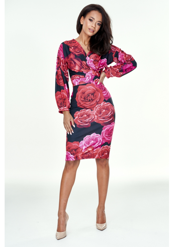 Sukienka z marszczonym rękawem w Róże