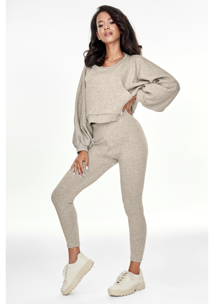 Legginsy z dzianiny swetrowej Beżowe