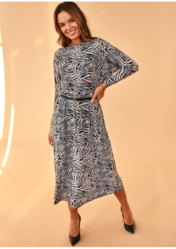 Sukienka midi z wiskozy Print Beżowa