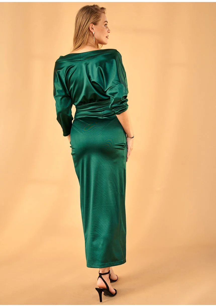 Dopasowana sukienka maxi z satyny Premium Zielona