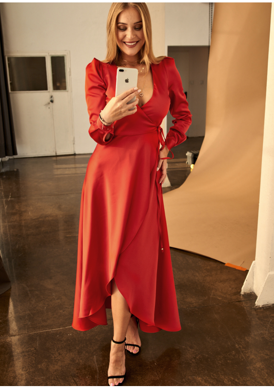 Kopertowa sukienka z asymetrią Premium Czerwona
