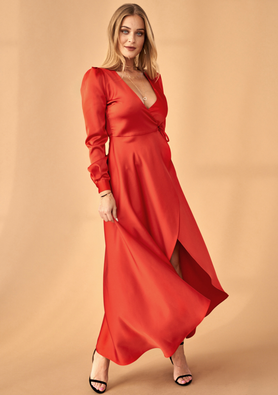 Kopertowa sukienka z asymetrią Premium Czerwona