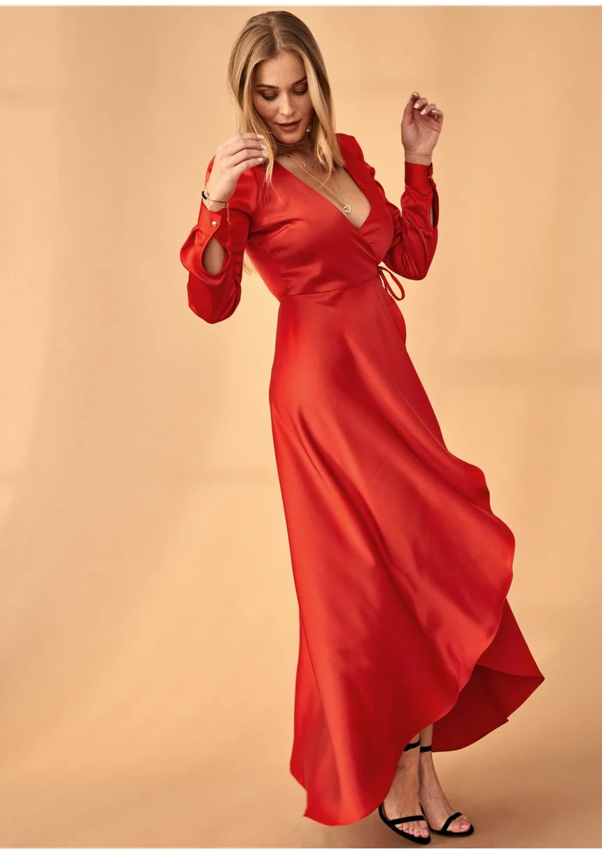 Kopertowa sukienka z asymetrią Premium Czerwona
