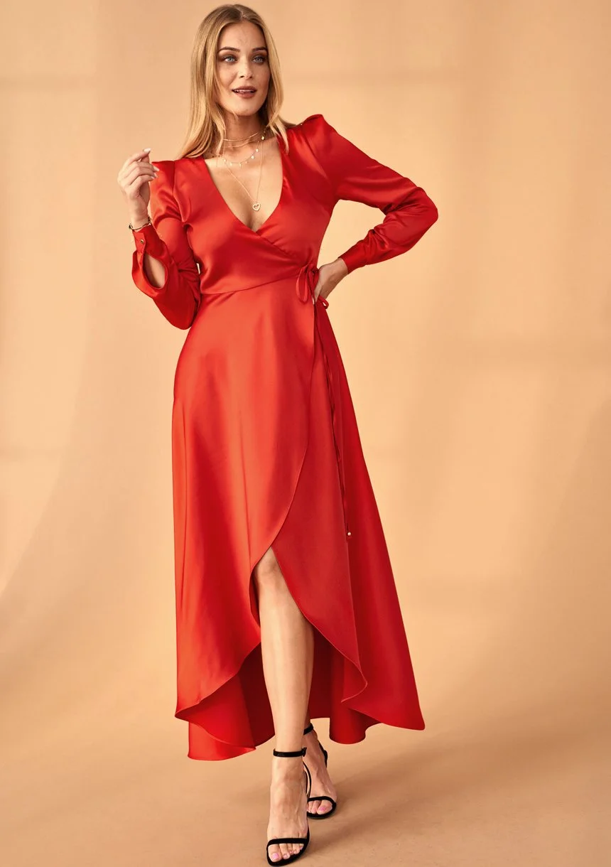 Kopertowa sukienka z asymetrią Premium Czerwona