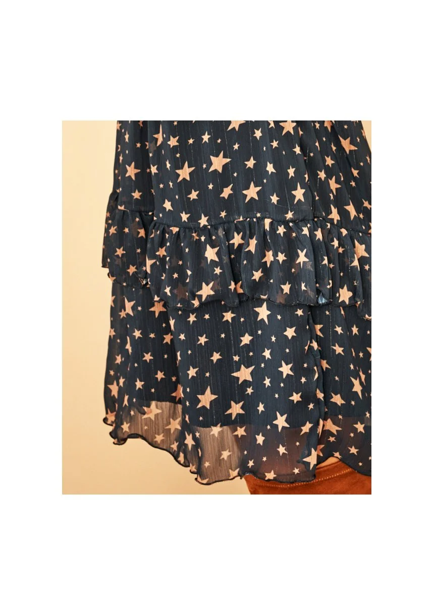 Kopertowa sukienka z szyfonu Stars Czarna