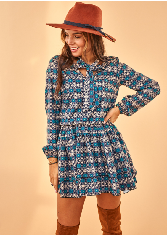 Sukienka z wiązaniem w dekolcie Print