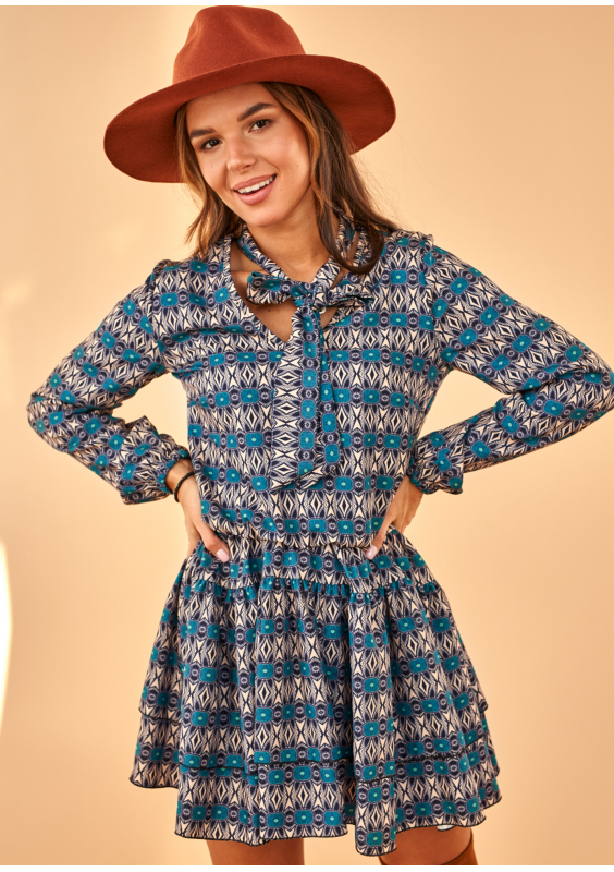 Sukienka z wiązaniem w dekolcie Print