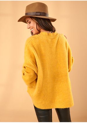 Sweter z rękawem ażurowym  A41 Musztardowy ILM