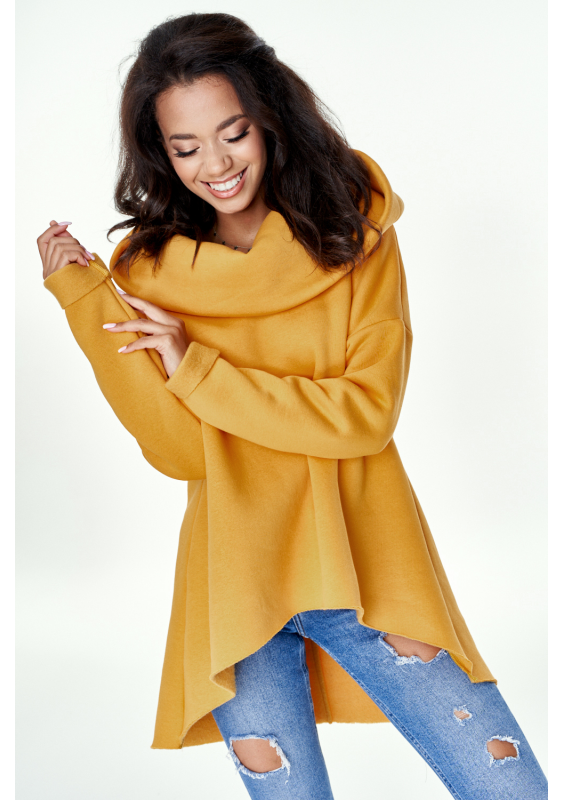 Bluza asymetryczna z kapturem Musztardowa