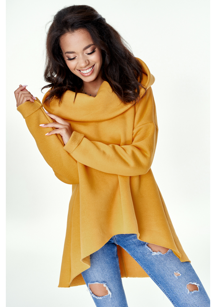 Bluza asymetryczna z kapturem Musztardowa