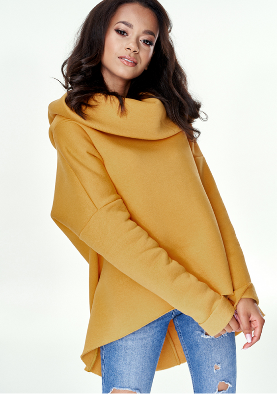 Bluza asymetryczna z kapturem Musztardowa