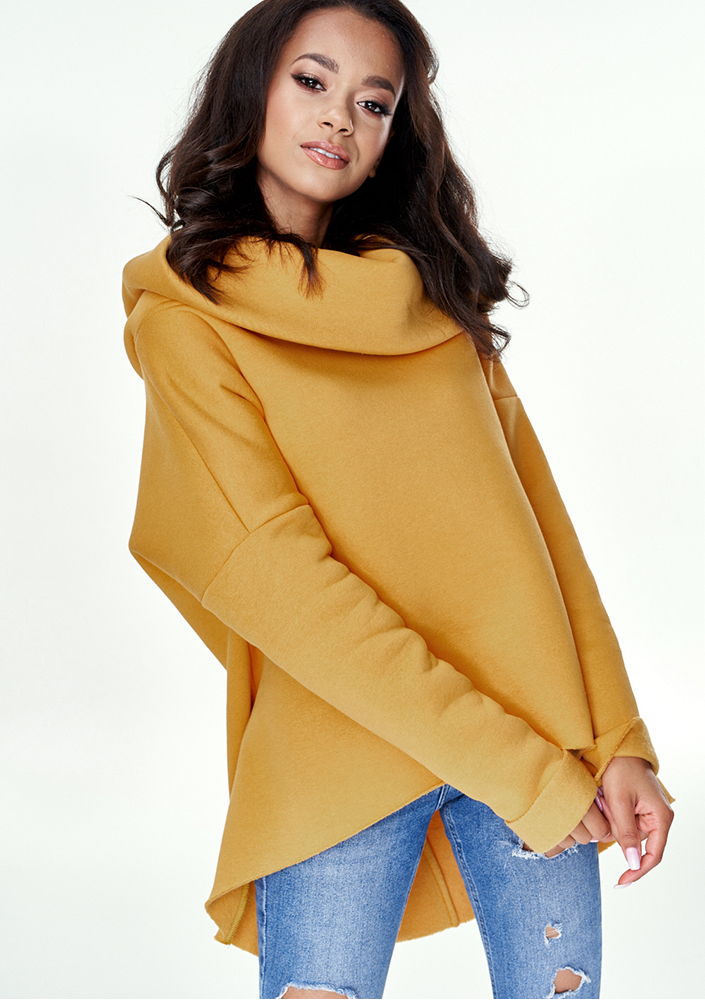 Bluza asymetryczna z kapturem Musztardowa
