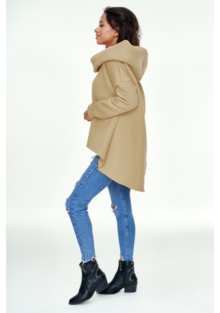 Bluza asymetryczna z kapturem Beżowa