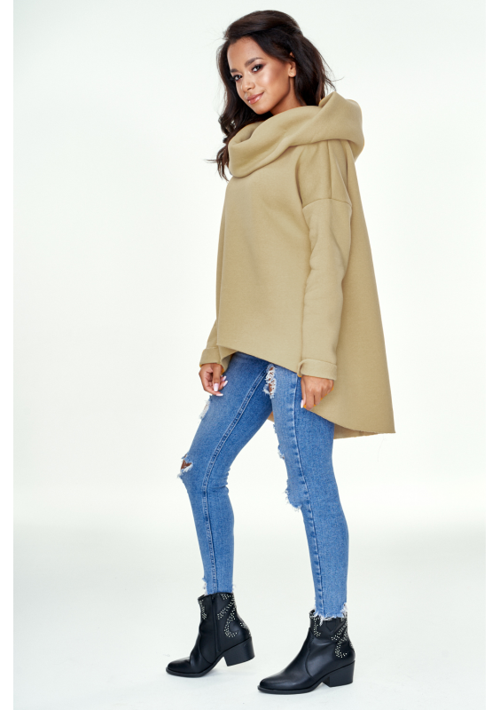 Bluza asymetryczna z kapturem Beżowa