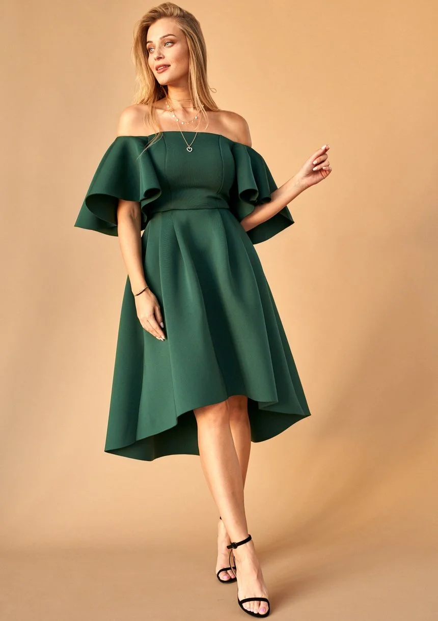 Sukienka midi z neoprenu Zielona