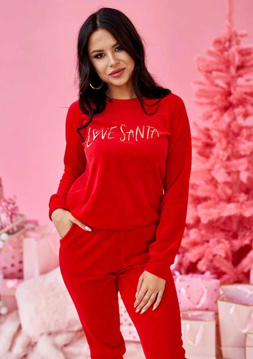 Bluza z weluru "Love Santa" Czerwona ILM