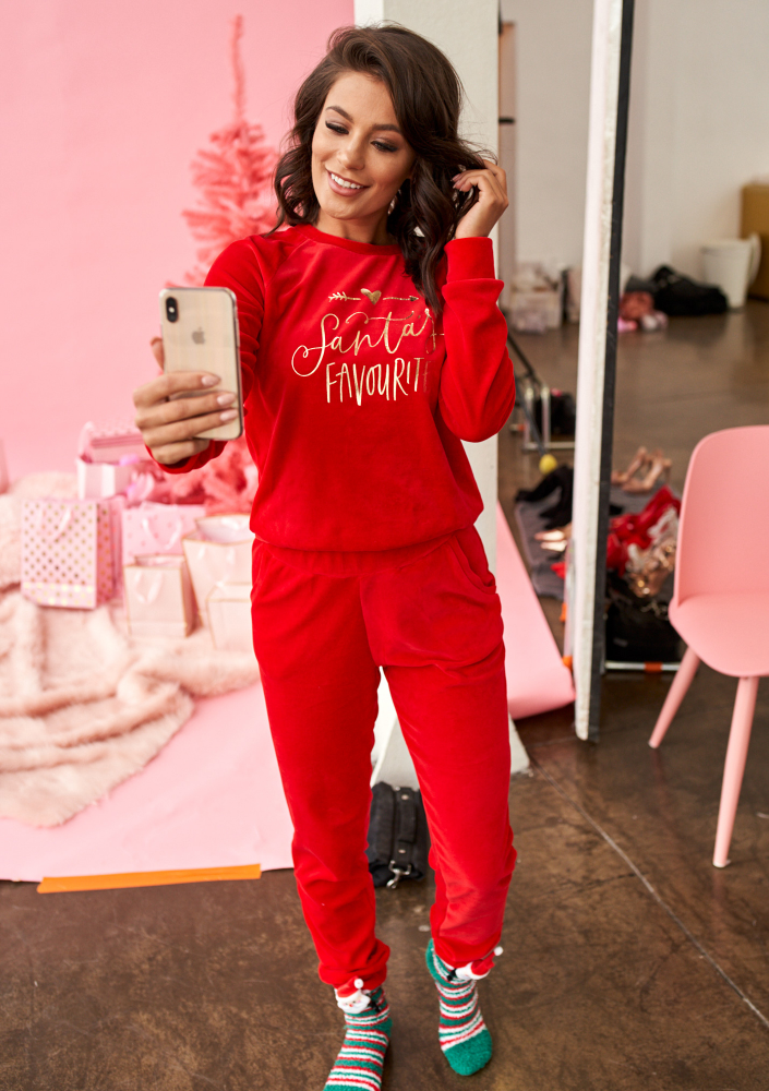 Bluza z weluru "Santas Favourite" Czerwona ILM