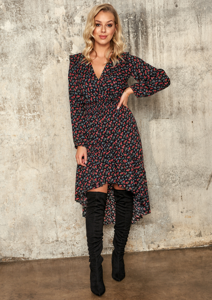 Asymetryczna sukienka z wiskozy w Łączkę