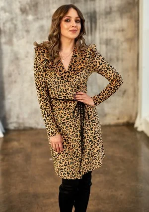 Kopertowa sukienka z weluru Leopard