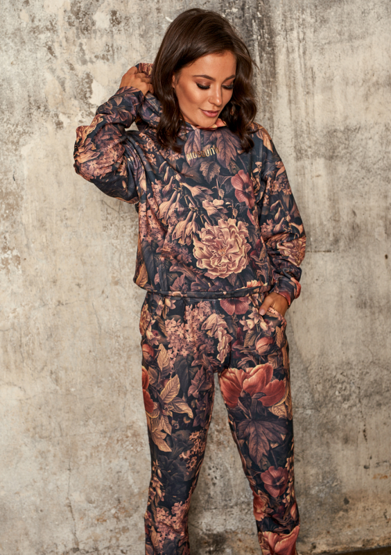 Bluza z kieszenią i kapturem w kwiaty Miodowa