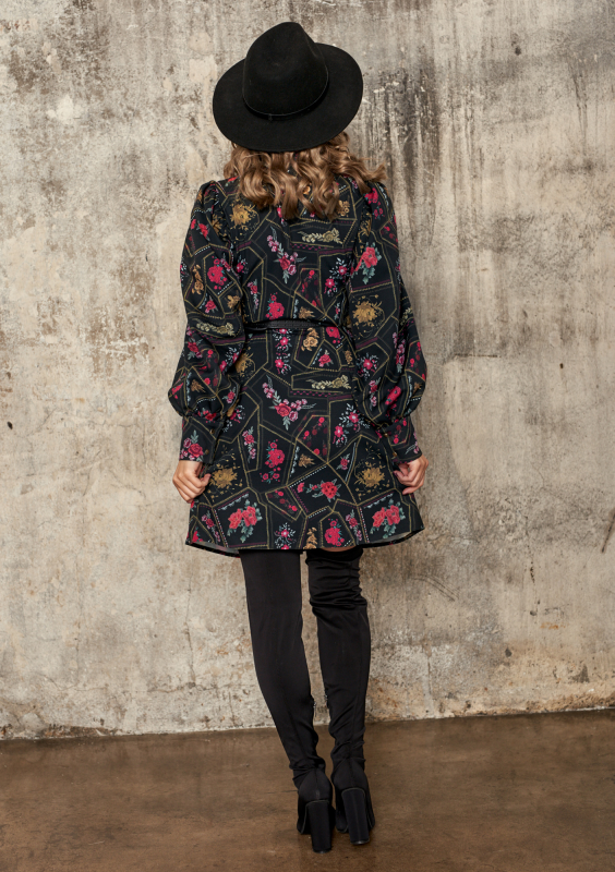 Rozpinana sukienka z kołnierzem w kwiatowy Print