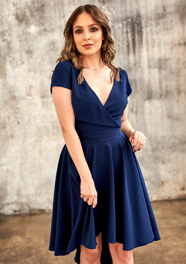 Sukienka Premium z półtora koła Granatowa