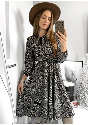 Sukienka midi z wiązaniem Patchwork Wild