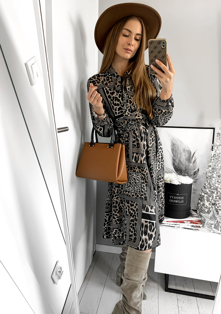 Sukienka midi z wiązaniem Patchwork Wild