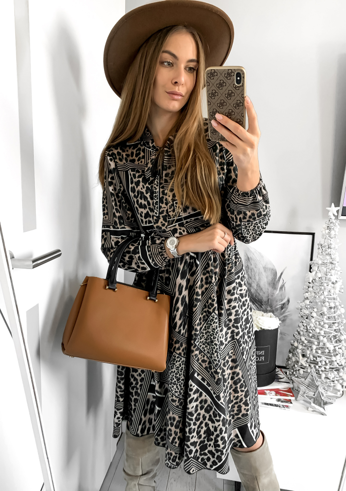 Sukienka midi z wiązaniem Patchwork Wild