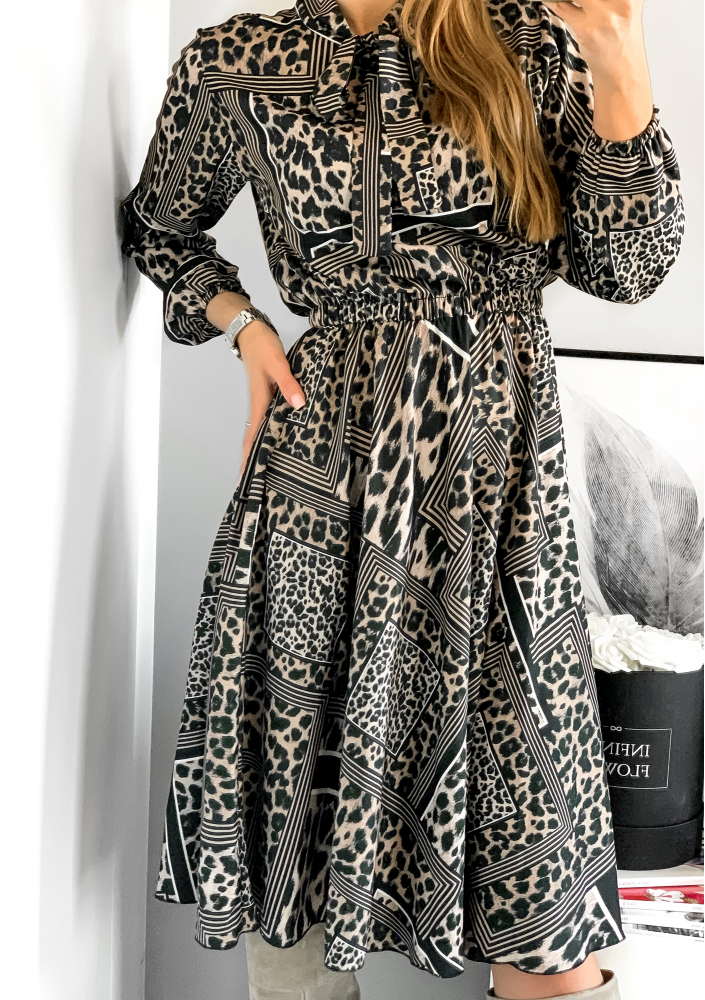 Sukienka midi z wiązaniem Patchwork Wild