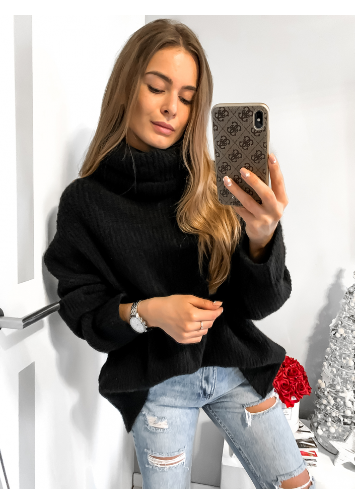 Sweter z golfem oversize A007 Musztardowy ILM