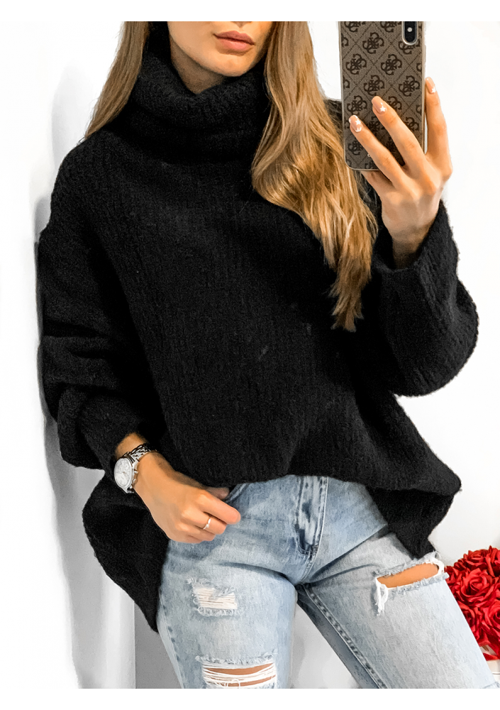 Sweter z golfem oversize A007 Musztardowy ILM