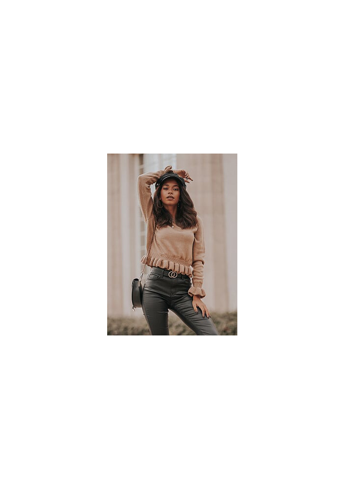 Sweter z falbanką Beżowy ILM A42