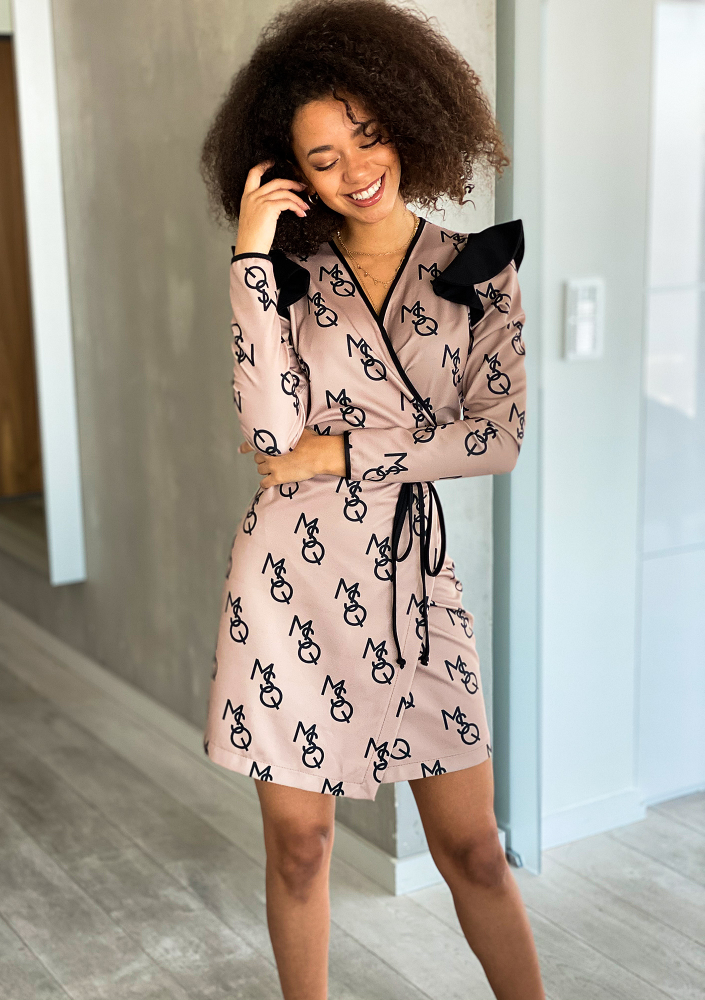 Kopertowa sukienka MSQ print Beżowa