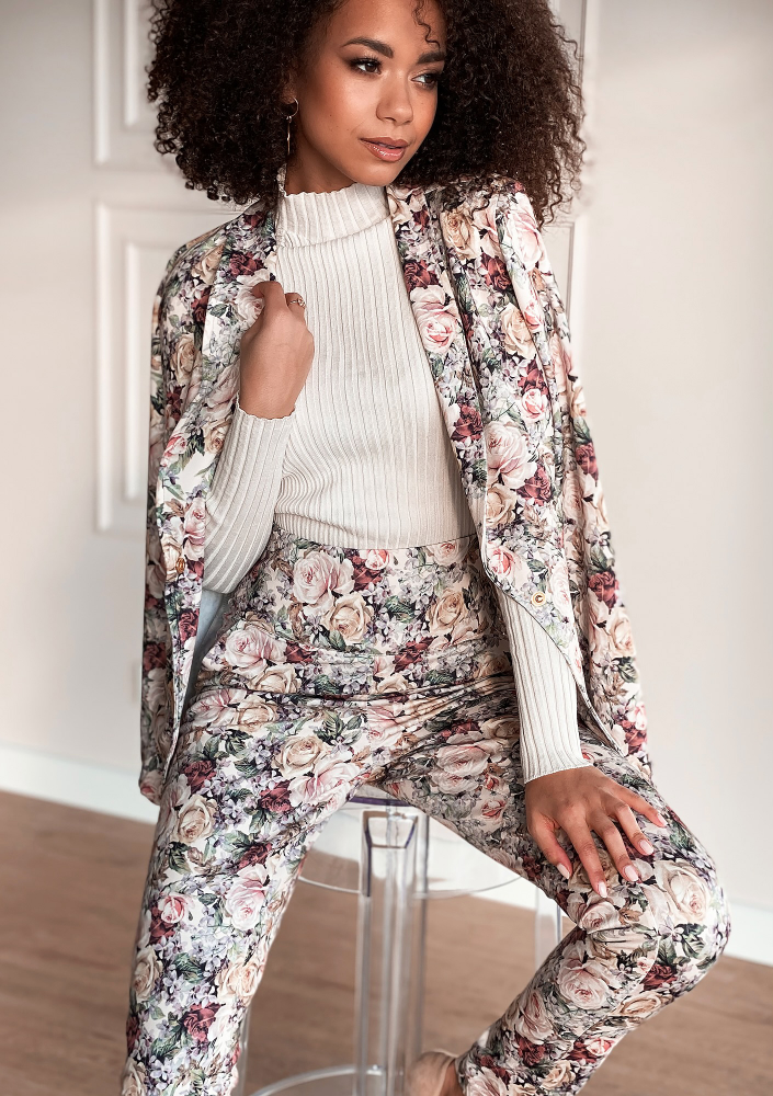 Klasyczne spodnie powder Flowers print