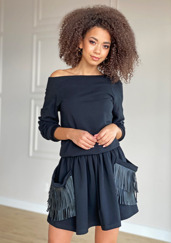 Sukienka z bawełny z frędzlami Czarna