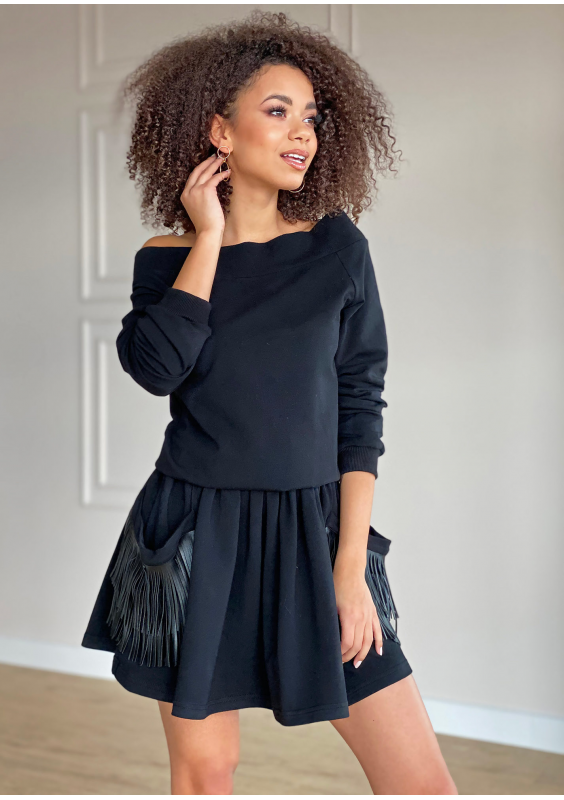 Sukienka z bawełny z frędzlami Czarna