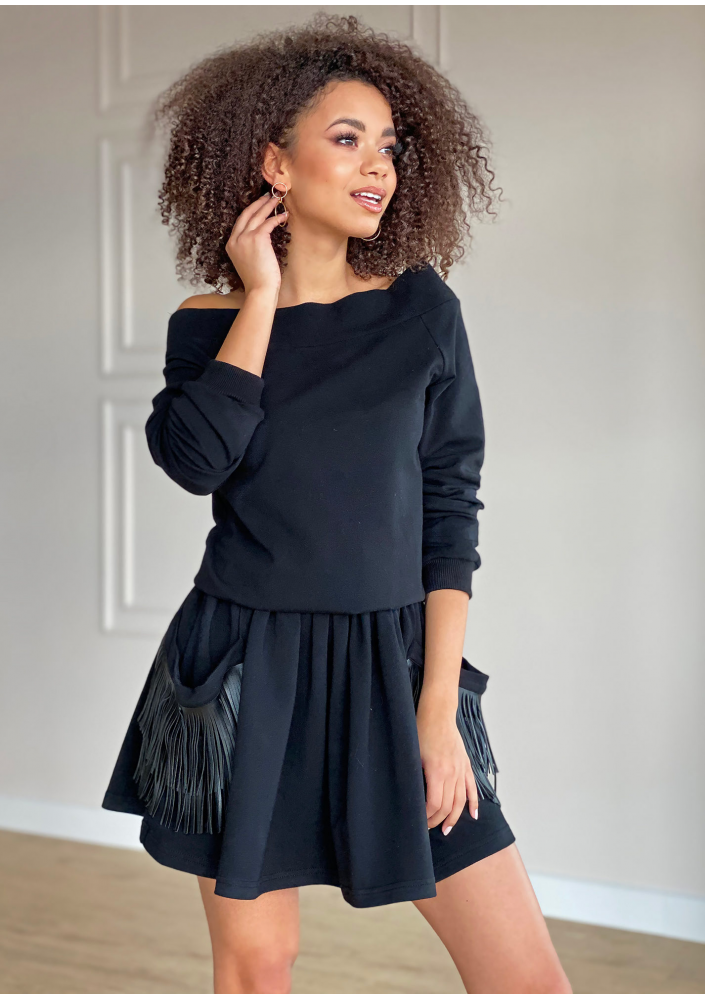 Sukienka z bawełny z frędzlami Czarna