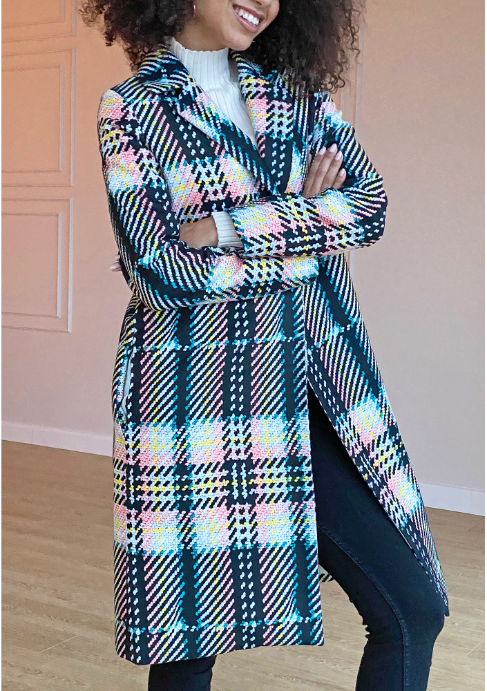 Płaszcz z flauszu w Kratę