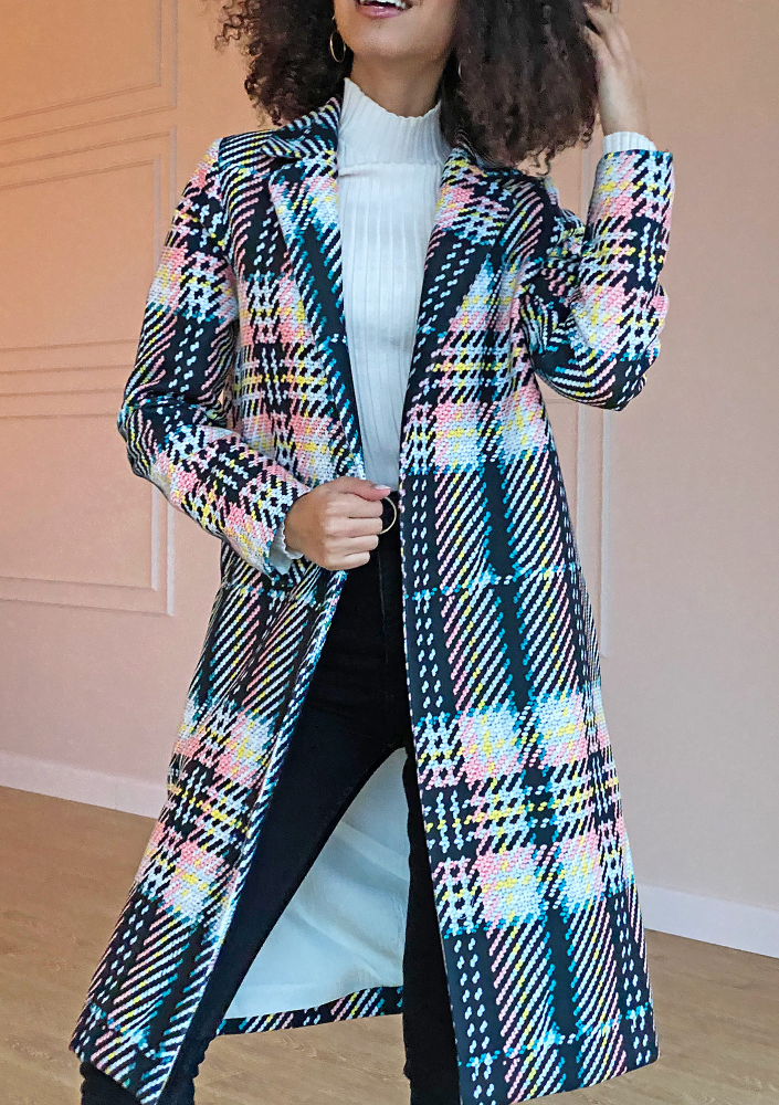 Płaszcz z flauszu w Kratę