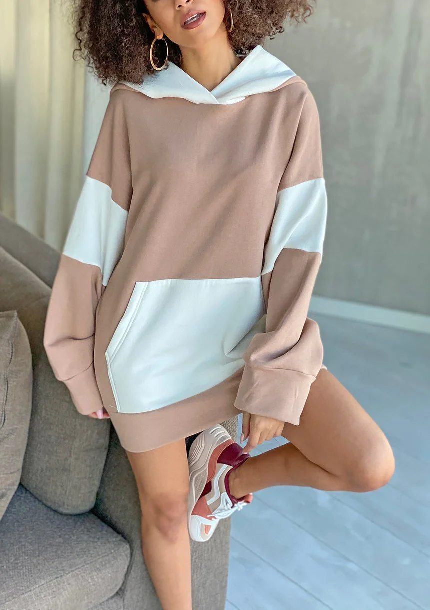 BEIGE OVERSIZED SWEATSHIRT WITH HOOD ILM - Mosquito