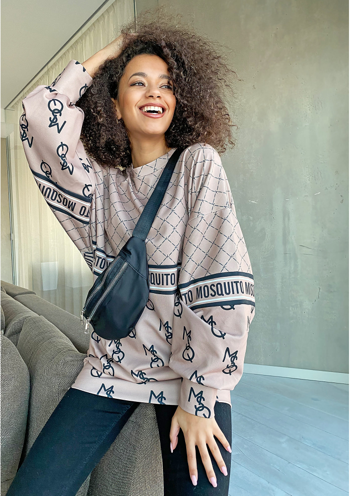 Bluza logo z łączonych printów Beżowa