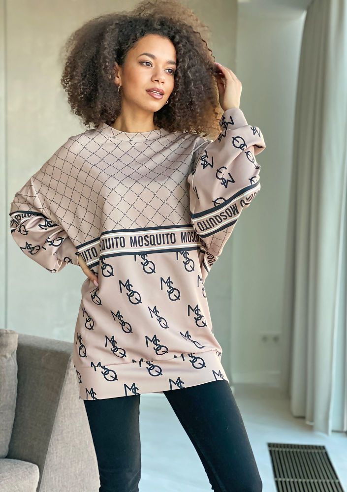 Bluza logo z łączonych printów Beżowa
