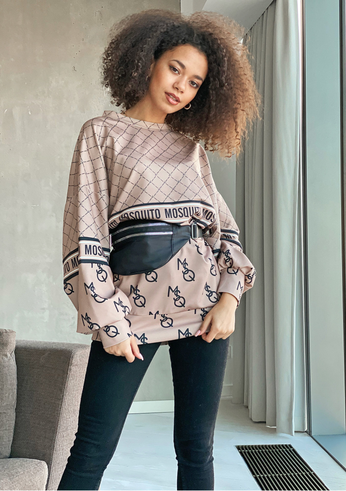 Bluza logo z łączonych printów Beżowa