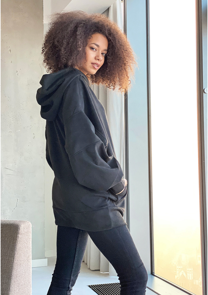 Oversizowa bluz z imitacji zamszu Czarna