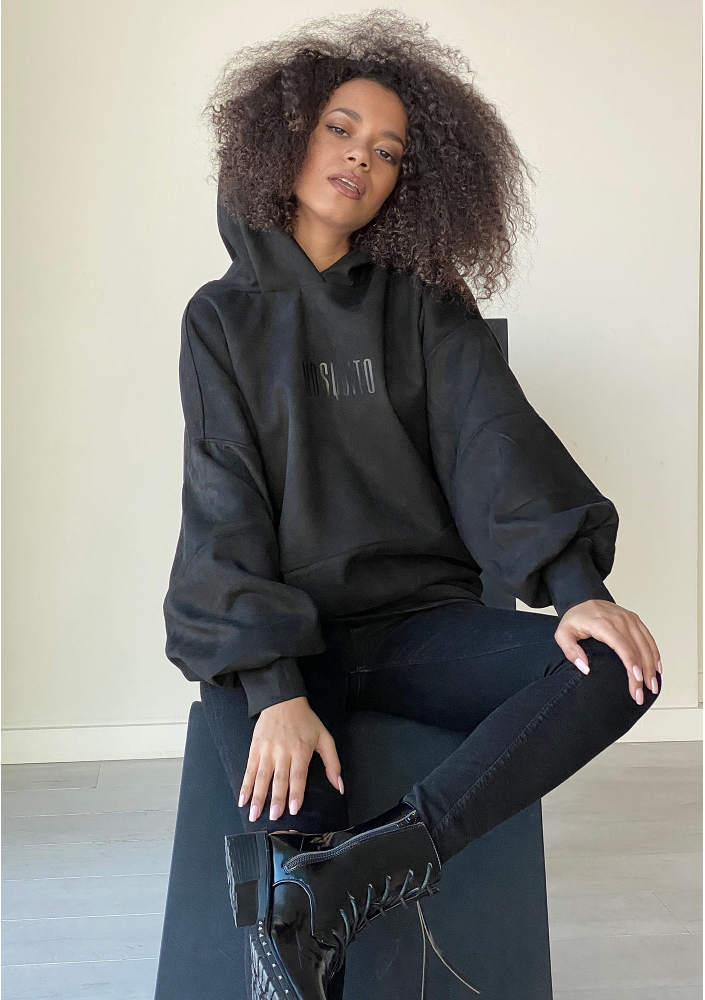 Oversizowa bluz z imitacji zamszu Czarna