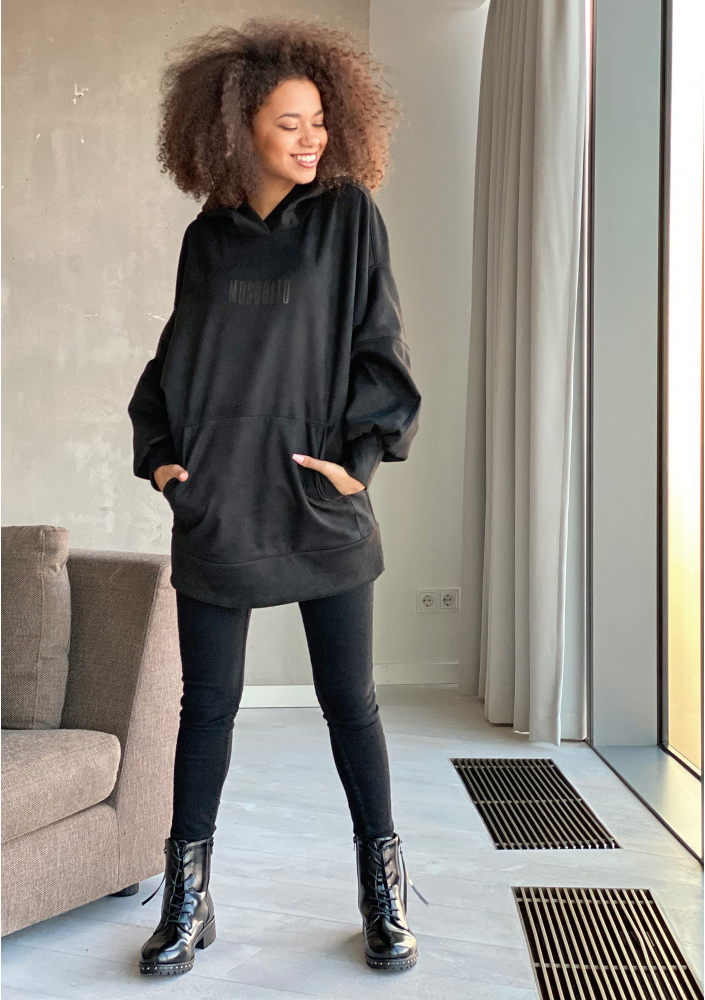 Oversizowa bluz z imitacji zamszu Czarna