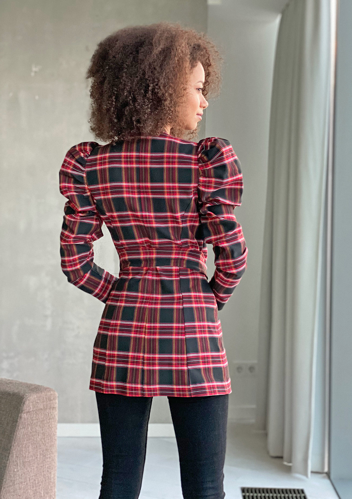 Marynarka w kratkę z bufką